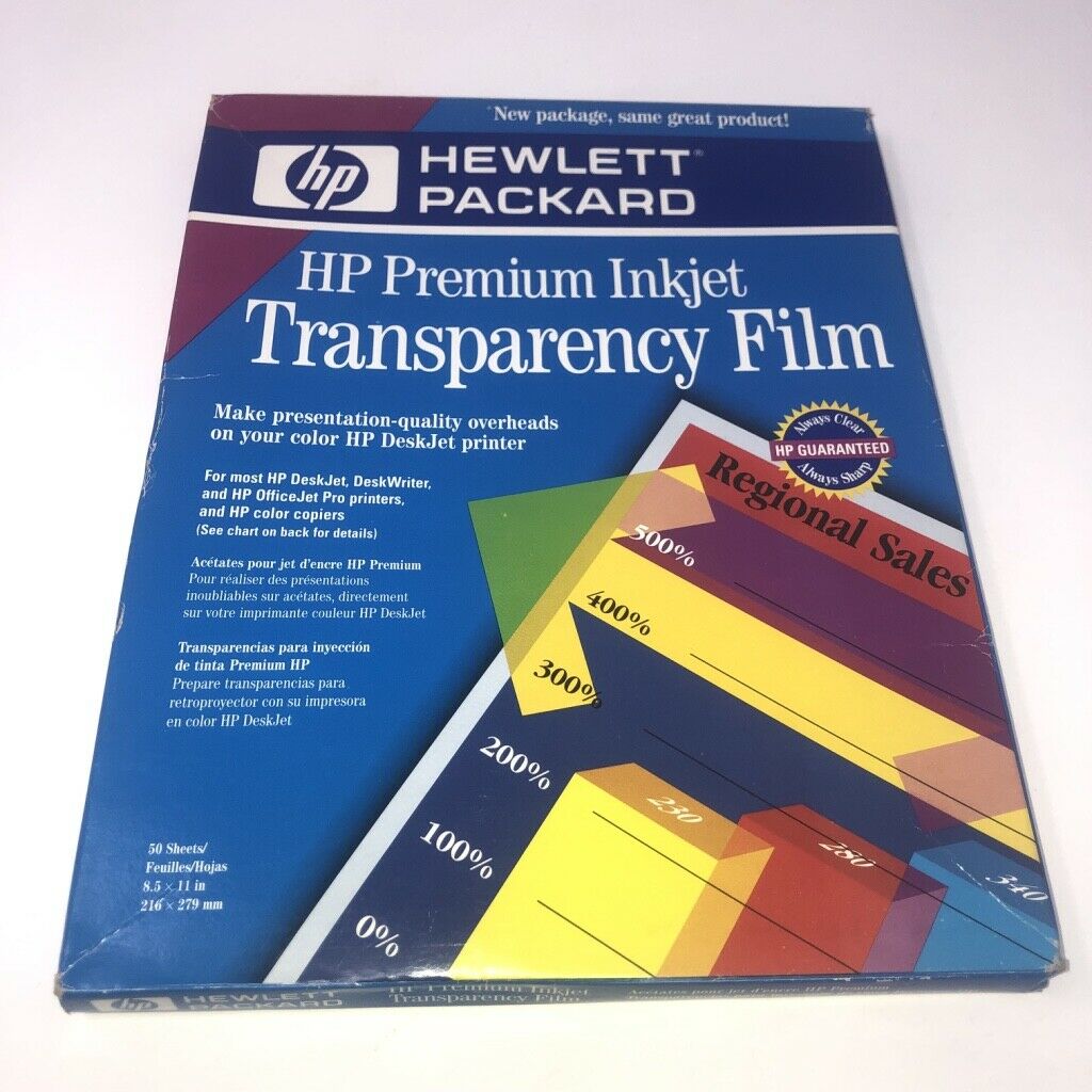 *open Box 37 Sheets* Hp Premium Inkjet Clear Transparency Film C3834a 8.5 X 11"